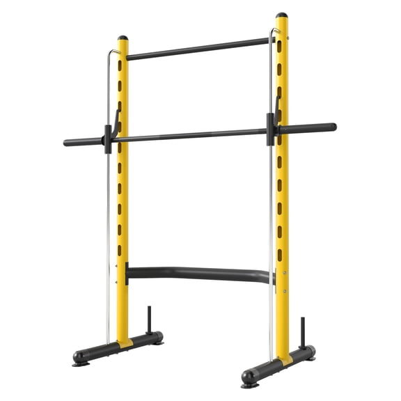 Squat Rack with Pull Up Bar & Bench Press, Adjustable Weight Lifting Rack, Multi-Function Home Gym Equipment, Yellow