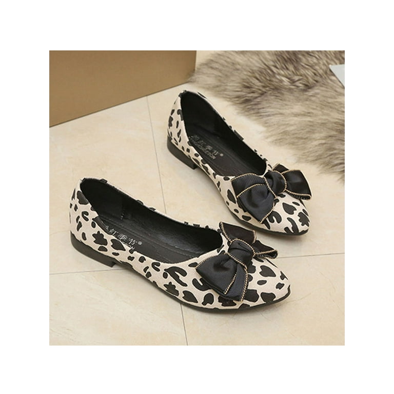 SIMANLAN Ladies Casual Shoes Pointy Toe Flats Leopard Print Penny