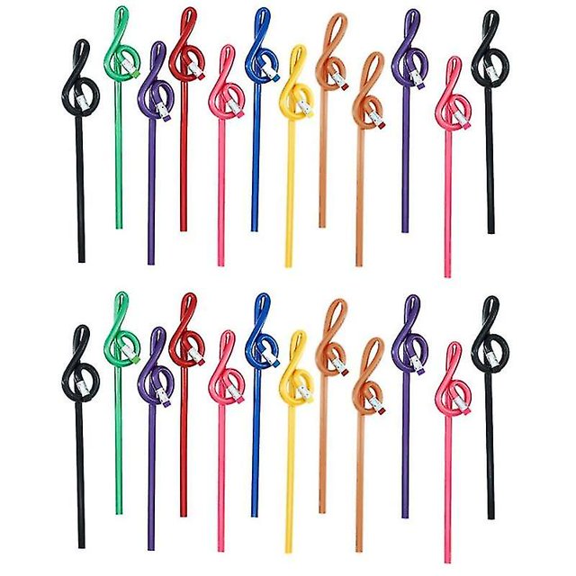 24Pcs Students Note Pencils Musical Note Pencils with Eraser Colorful Music Pencils Wooden Treble C