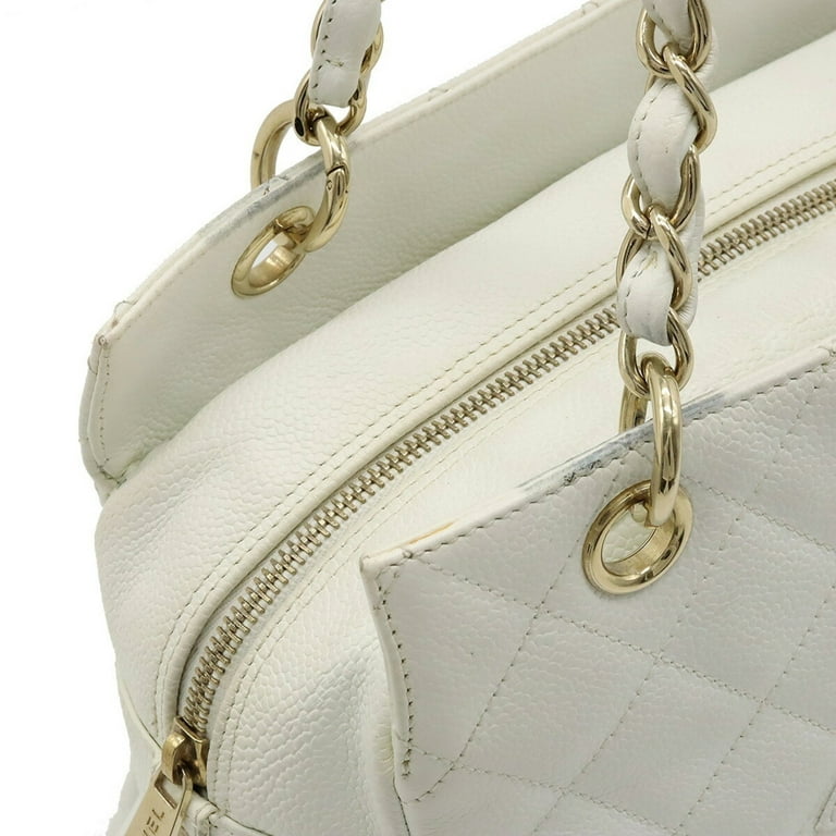 Authenticated Used CHANEL Chanel matelasse chain tote bag shoulder caviar  skin leather white 