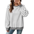 thumbnail image 3 of Women's Oversized Striped Sweatshirt Fleece Long Sleeve Color Block Crew Neck Shirt Loose Soft Casual Pullover Top Gray L, 3 of 10