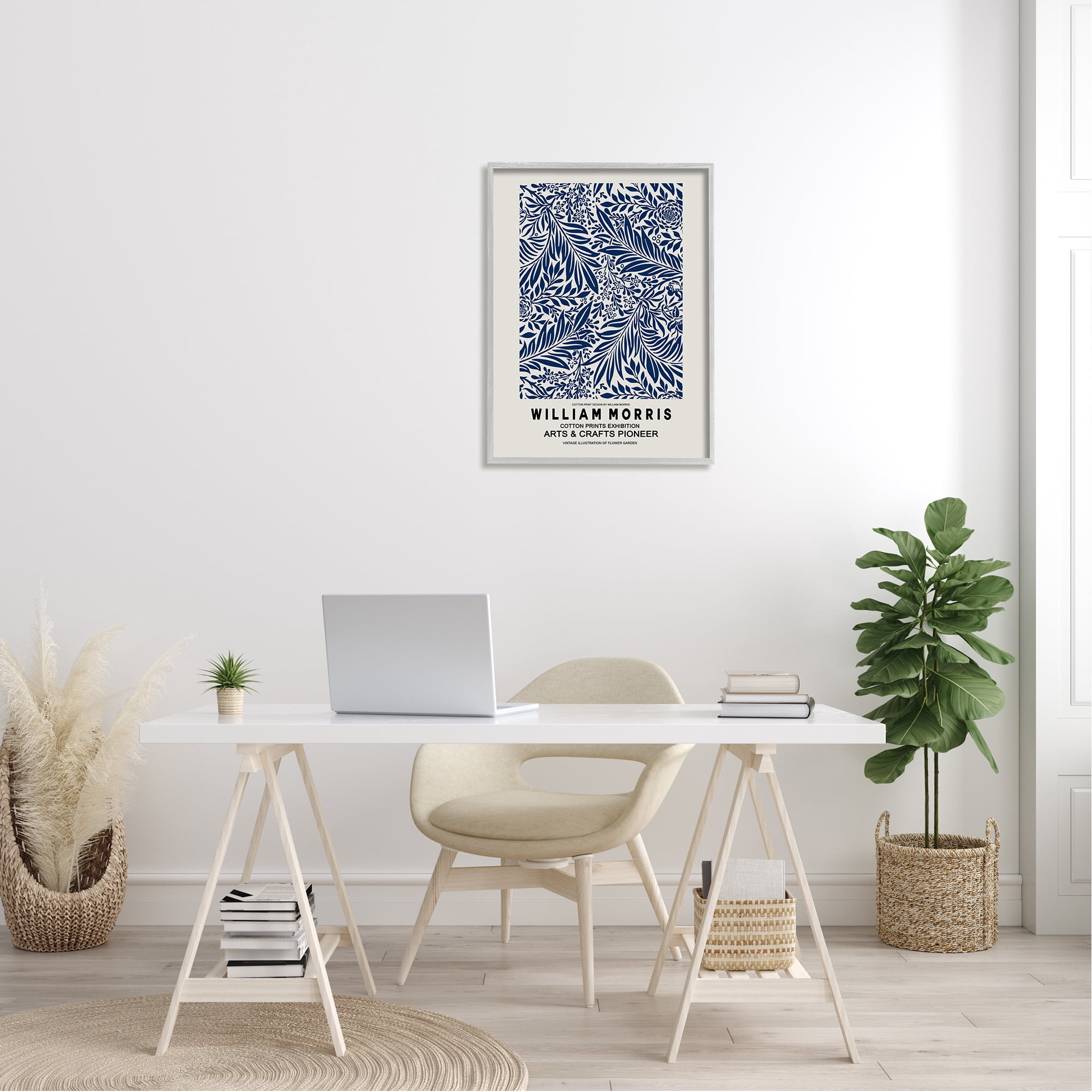 Stupell Industries Blue Floral Leaves Botanical Pattern Exhibition Flyer Framed Wall Art, 24 x 30, Design by Ros Ruseva