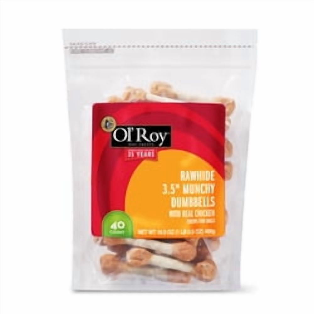 Ol' Roy Munchy Rawhide Chicken Dumbbells Chews for Dogs, 16.9 oz, 40 Count
