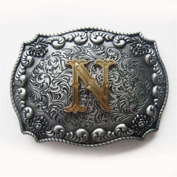 Vintage Style Initial Letter N Cowboy Cowgirl Western Belt Buckle