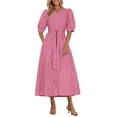 thumbnail image 1 of Vestido midi PRETTYGARDEN para mujer, verano 2025, cuello en V, con volantes, 1 of 9