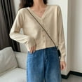 thumbnail image 4 of Women's Spring Autumn Cropped Cardigan Long Sleeve V-Neck Button Down Short Knitted Sweater Solid Color Shiny Jacket Casual Occasions Tops, 4 of 4