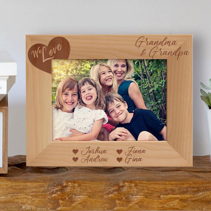 We Love Our Grandma & Grandpa Wood 5 x 7  Frame Horizontal Can Be Personalized 