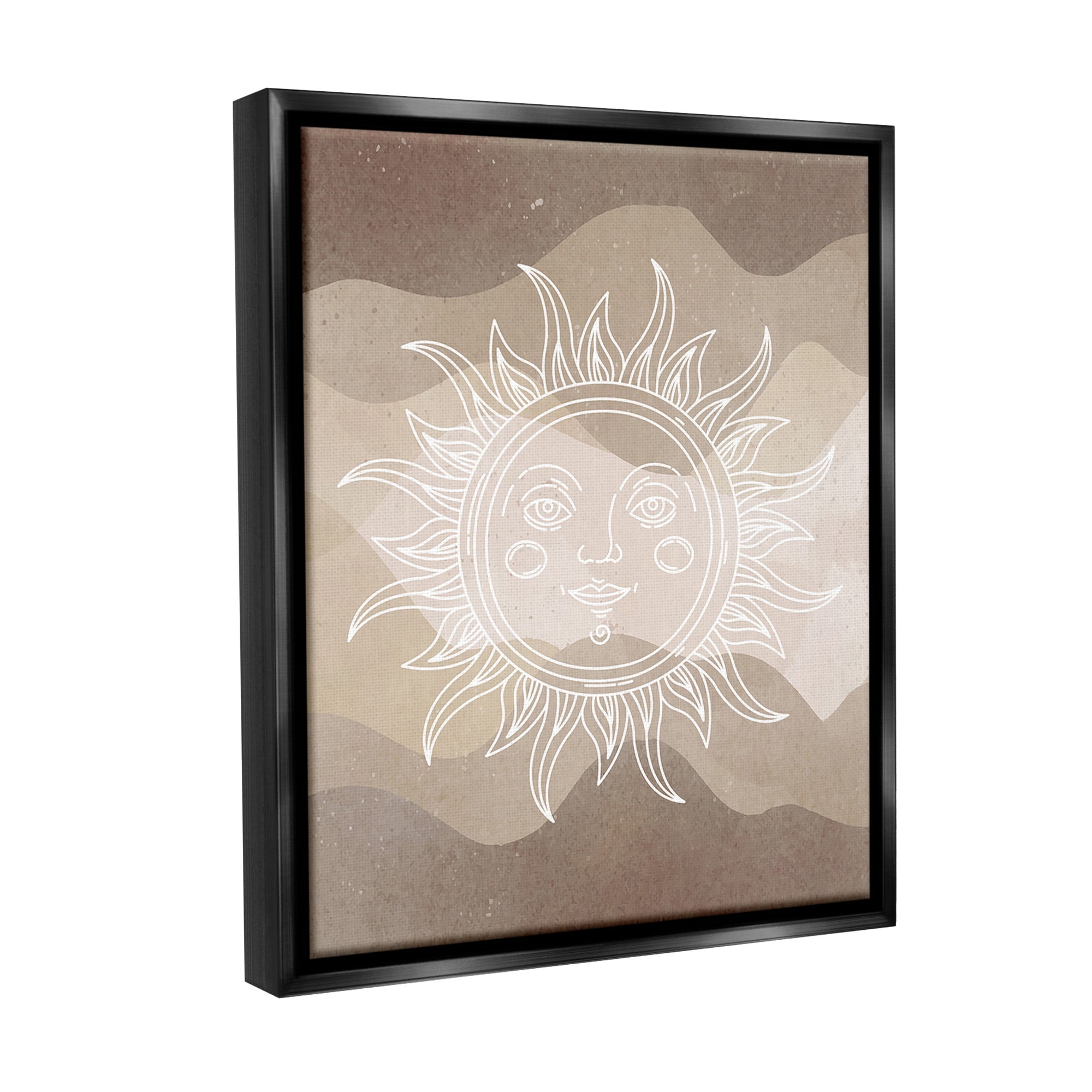 Stupell Industries Boho Celestial Sun Landscape Painting Black Floater Framed Canvas Art Print Wall Art, 17 x 21