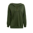 thumbnail image 4 of UPPADA Lightweight Hoodies for Women Lace Up Front Drawstring Hoodie Long Sleeve Fall Fashion Hooded Sweatershirt Womens Hoodies Oversized Army Green,S, 4 of 7