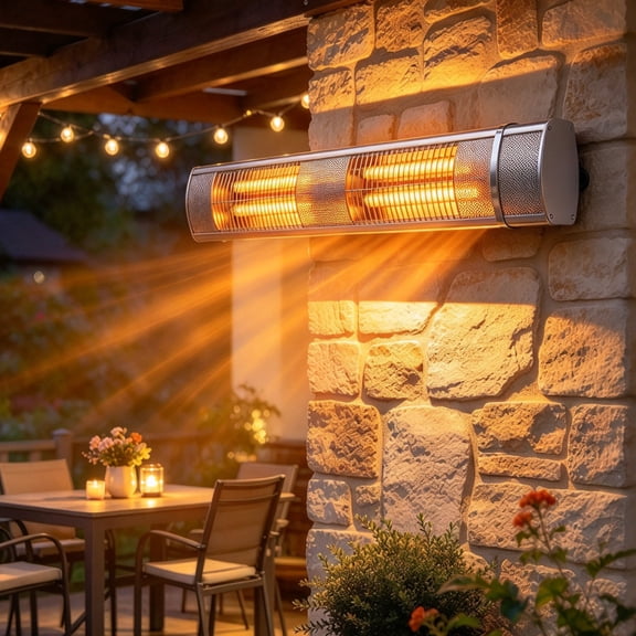 EuKer 3000W Infrared Wall Heater, Indoor & Outdoor Heater with Remote & 3 Heat Levels for Patio, Porch, Garage, 220-240V, Silver