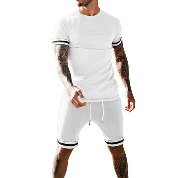 Mens Outfits Patchwork 2Piece Shirts Sleeve Beach & Short Shorts Pants ...