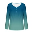 thumbnail image 6 of Fall Fashion Must Haves Ladies Long Sleeve Shirts Casual Button Crew Neck Tops Pleated Blouse Top Blouse Gradient Color Tops for Women, 6 of 6