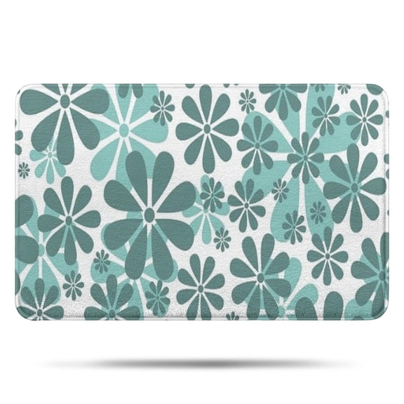 Teal Daisy Flower Pattern Bathroom Rugs Mat,Non Slip Microfiber Bathroom Rug,Rubber Backing,Soft Bathroom Mats for Bathroom Floor,Tub and Shower,17x27in(43x68cm)