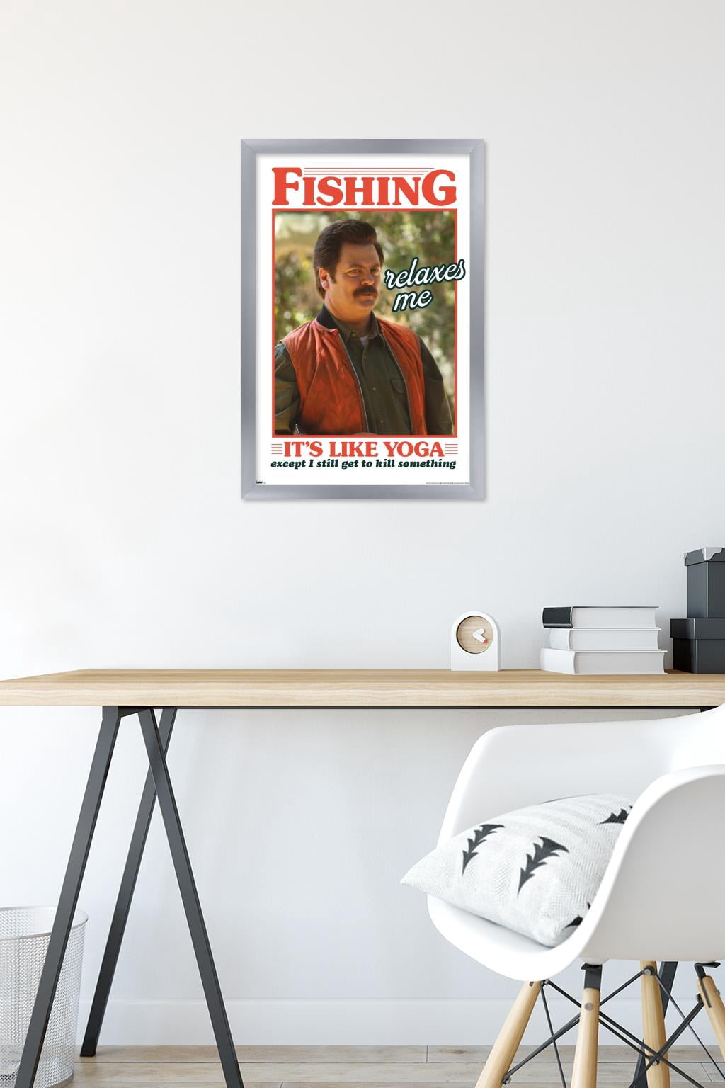 Parks and Recreation - Ron Swanson Fishing Wall Poster, 14.725" x 22.375" Framed