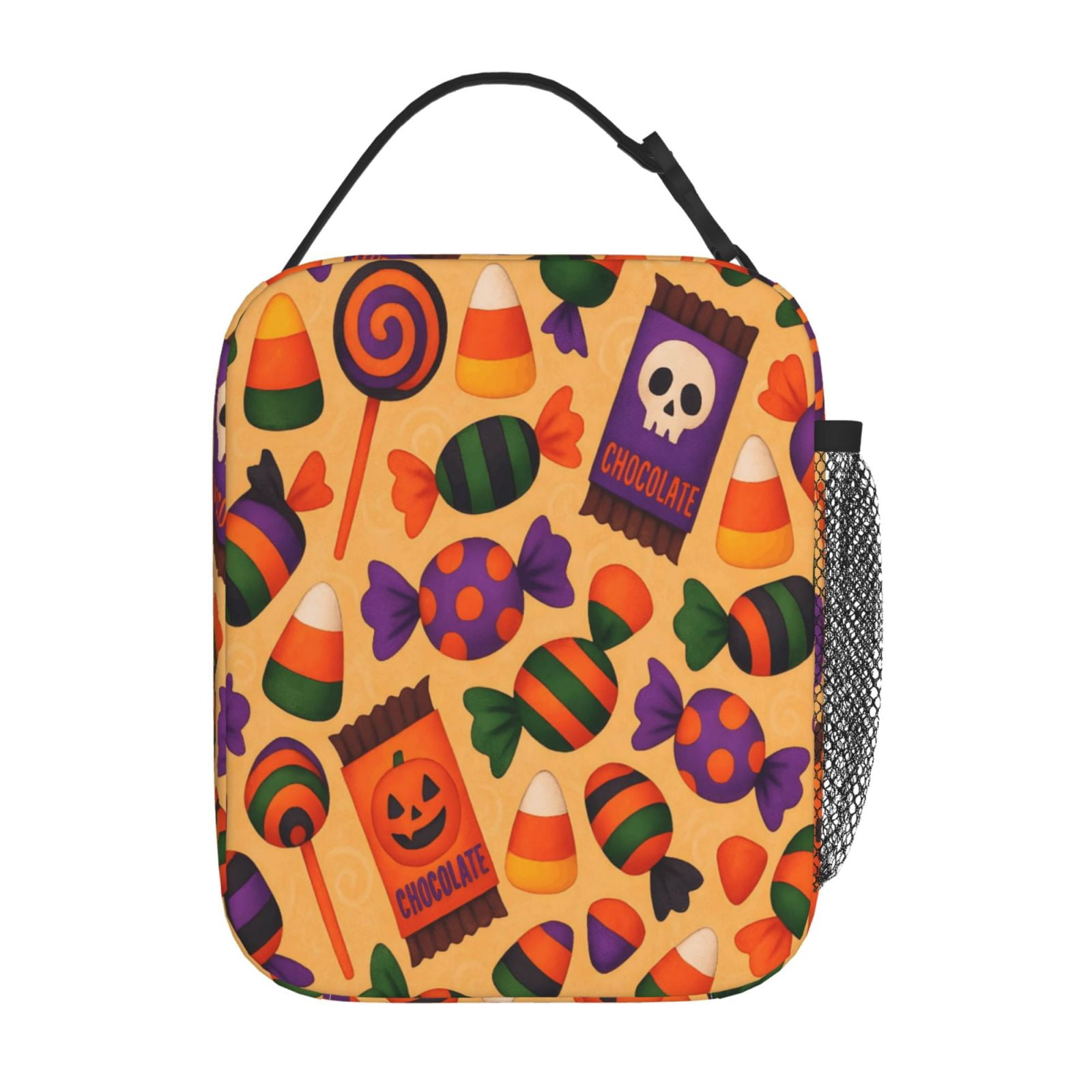 Lunch Bag For Women Men Insulated Portable Lunch Box Bento Box Office Picnic Travel Cooler Bag Halloween Candy Pattern