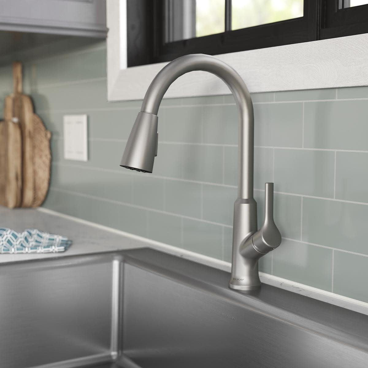 Elkay LK1410LS Single-Handle 2-Setting Pull-Down Spray Kitchen Faucet (Lustrous Steel)