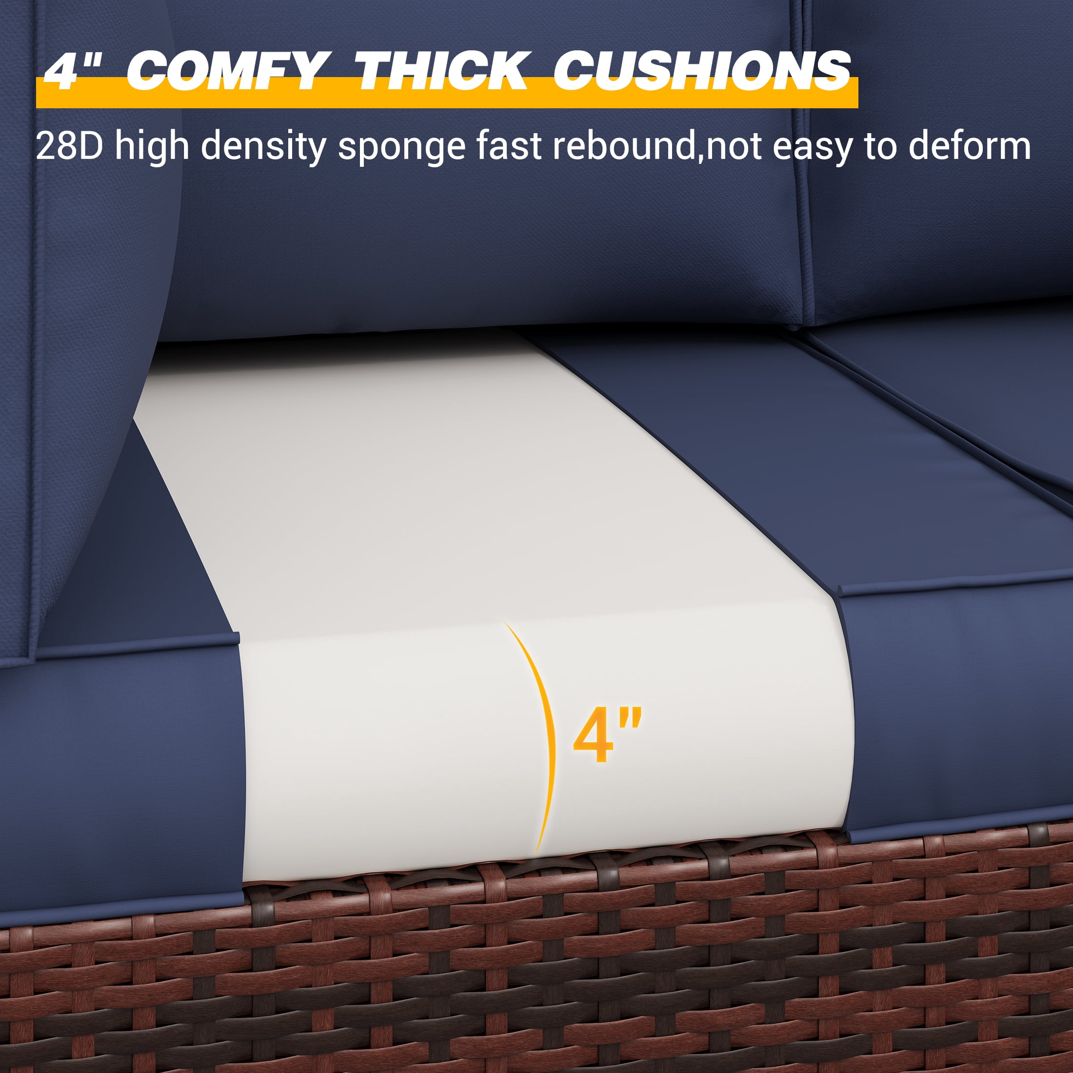 UDPATIO Outdoor Cushions, Patio Furniture Cushions, 4" Thick Replacement Outdoor Cushions, Patio Sofa Cushions with Water-Resistant Deep Seat Outdoor Couch Cushions(Navy Blue)