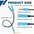 thumbnail image 2 of Divisor de cable de audio Uxcell, adaptador Y de macho de 3.5mm a dual hembra de 3.5mm para micrófono y jack de audio para PC, laptop, smartphone, 1ft, azul, 2 of 6
