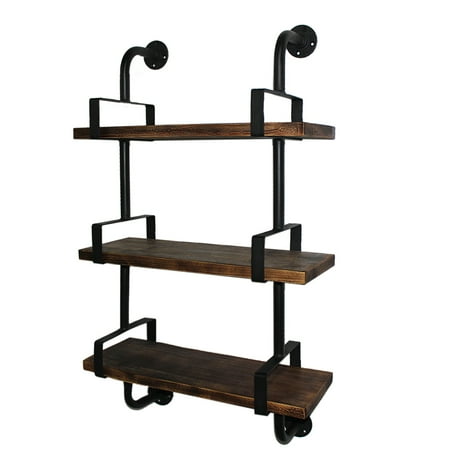 Ikayaa 3 Tier Rustic Iron Pipe Wall Shelves W Wood Ikayaa 3 Tier Rustic Iron Pipe Wall Shelves W Wood Planks Diy Ladder Bookcase Storage Floating Shelf For Bathroom Kitchen Com