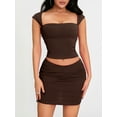 thumbnail image 3 of Biezeib Women 2pcs Summer Outfits Solid Color Backless Short Sleeve T-shirt and Casual Elastic Mini Skirt Set, 3 of 6