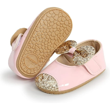 

Baby Girls Mary Jane Flats Anti-Slip Rubber Sole Bow Toddler Princess Dress Shoes