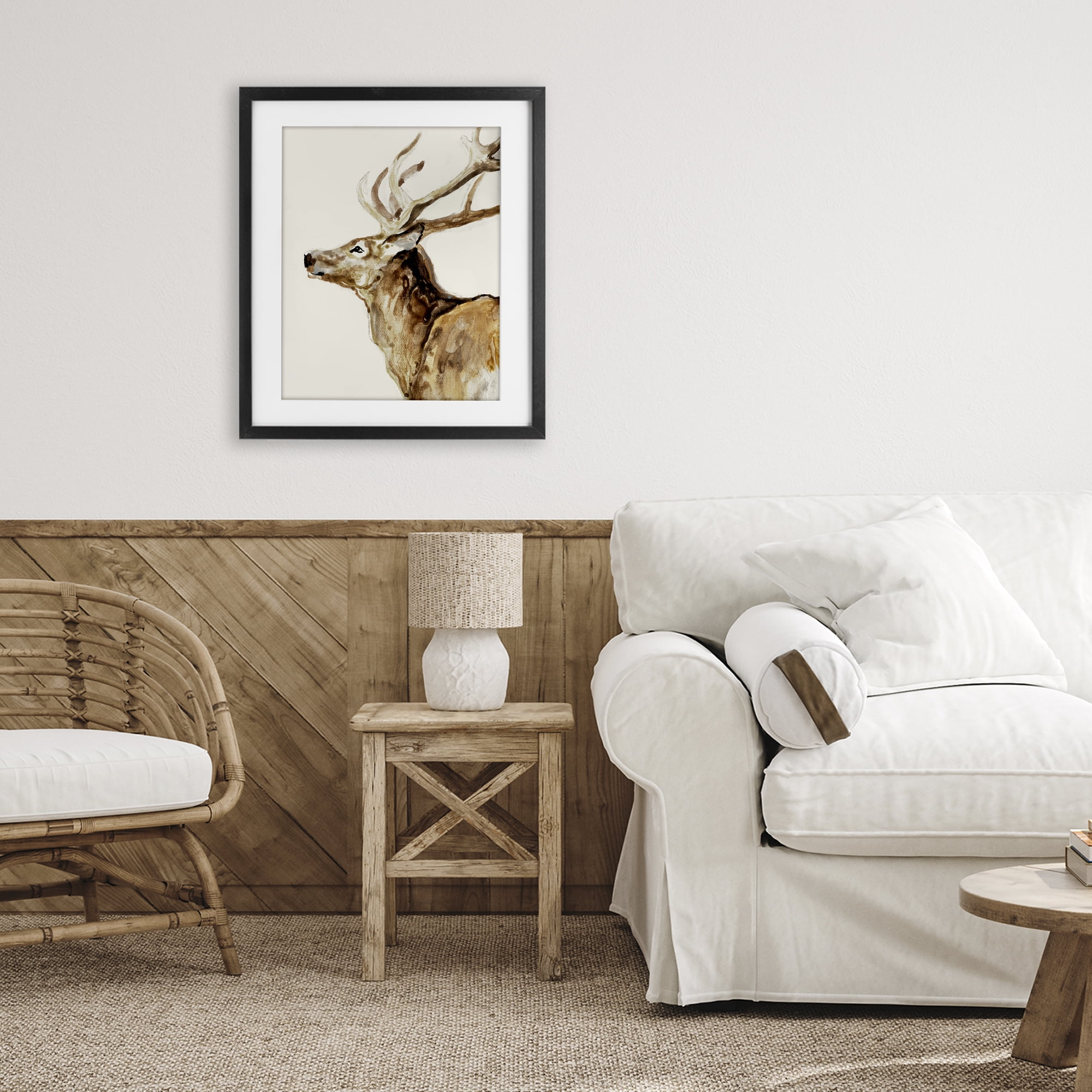 Stupell Industries Deer Portrait Profile View Black Framed Print Under Glass, design by Lorenzo Collective