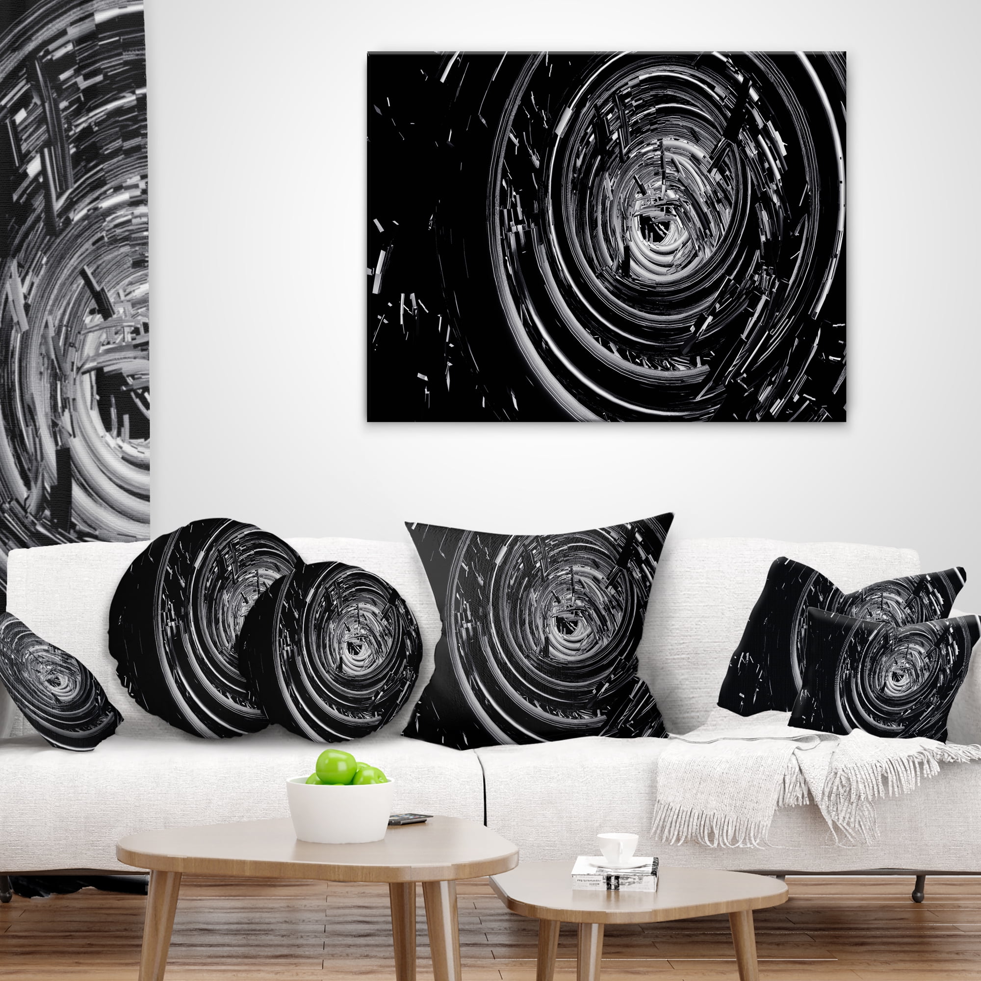 Designart Fractal 3D Black Whirlwind - Contemporary Throw Pillow - 18x18