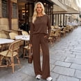 thumbnail image 5 of SUNBS Lounge Sets for Women Two Piece Sets Henley Neck Top Wide Leg Pants Vacation Fall Travel Outfits, 5 of 8
