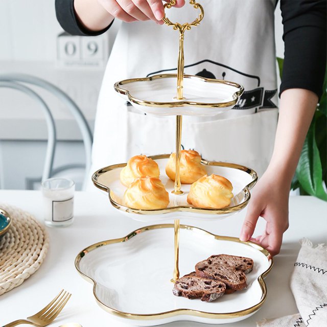 Soporte de pastel de postre Baoblaze Cerámica y metal de 3 niveles