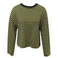 thumbnail image 4 of Bibifish Womens T-shirts casual Long Sleeve drop shoulder Striped T shirts oversized soft crewneck breathable Autumn tee tops for ladies, 4 of 4