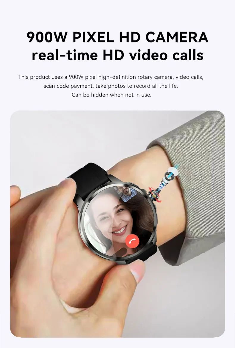 Android Smart Watch for Men Women 1.95" AMOLED Display 8GB+128GB Rotating Camera Sports Smartwatch Phone