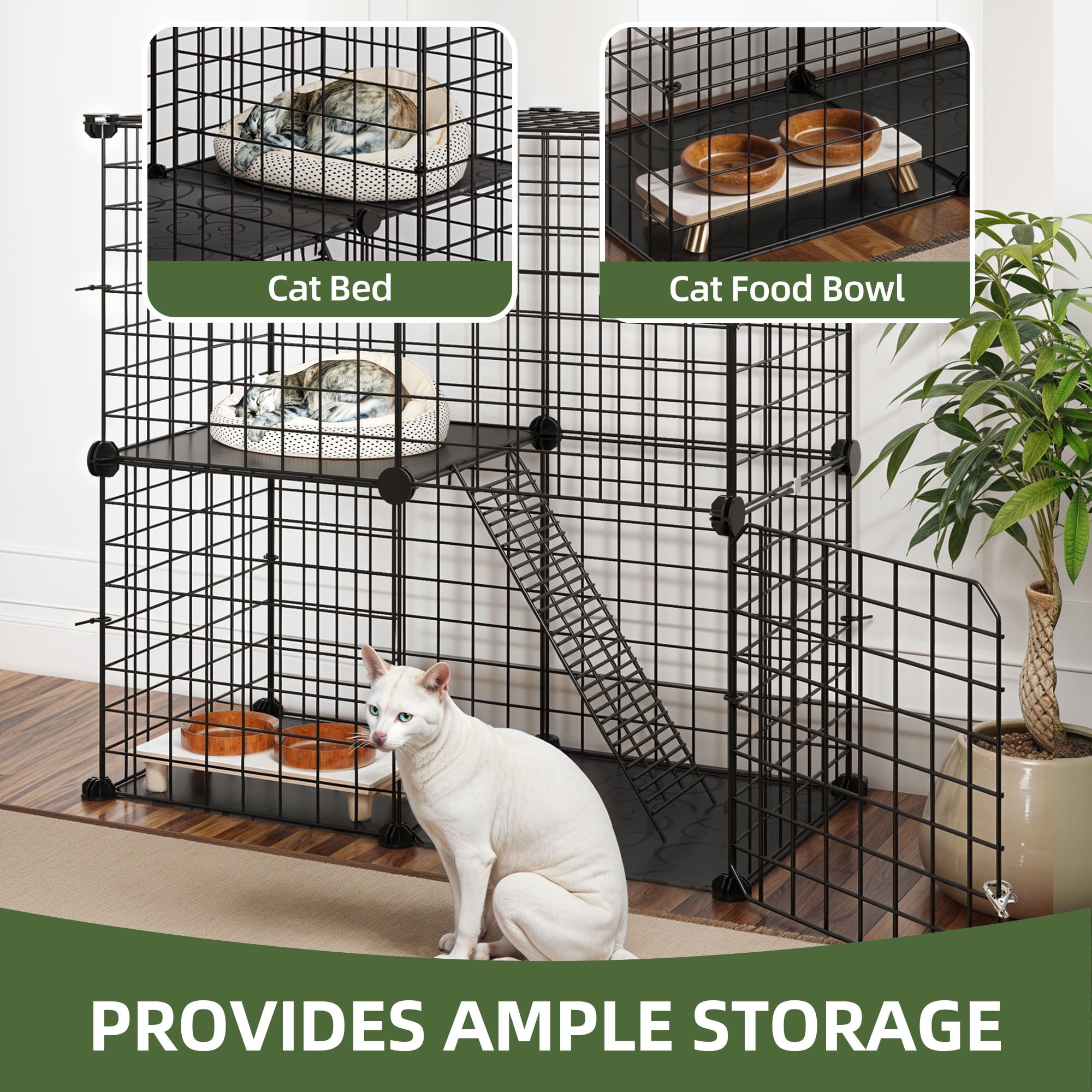 Uforic 2-Tier 28" Cat Cage & Playpen – Metal Indoor Enclosure for 1-2 Cats and Kittens – for Travel and Camping, Black