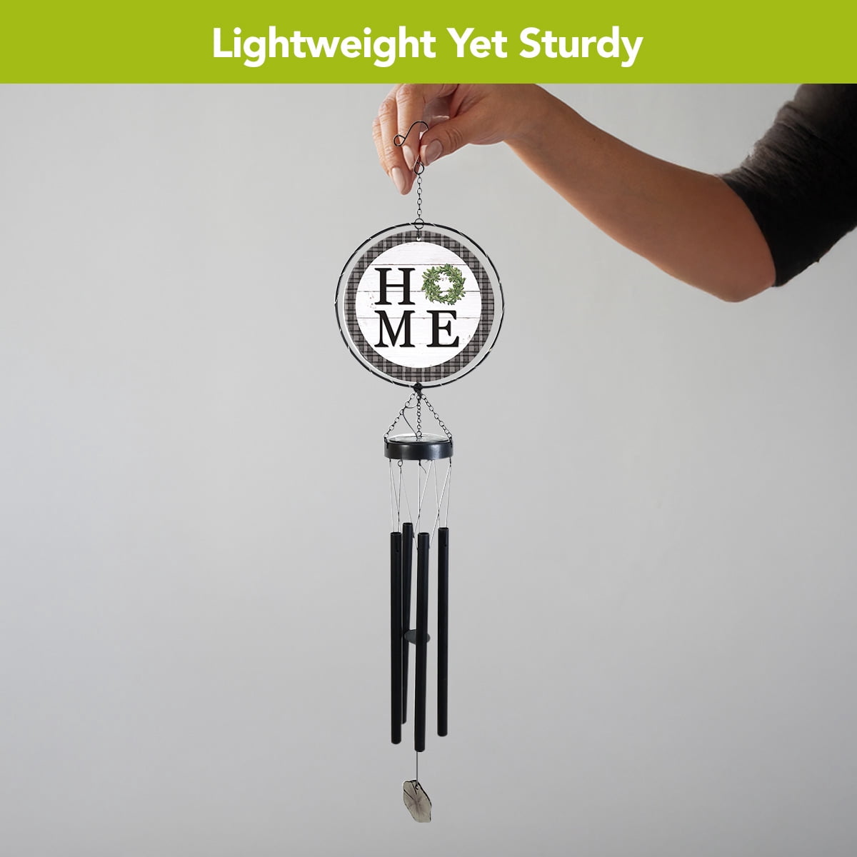 Briarwood Lane Everyday LED Illuminated Solar Powered Glass Suncatcher  Wind Chime 37x8 Home Wind Chime For Outdoors Melodic Metal Windchimes Wind-Chimes