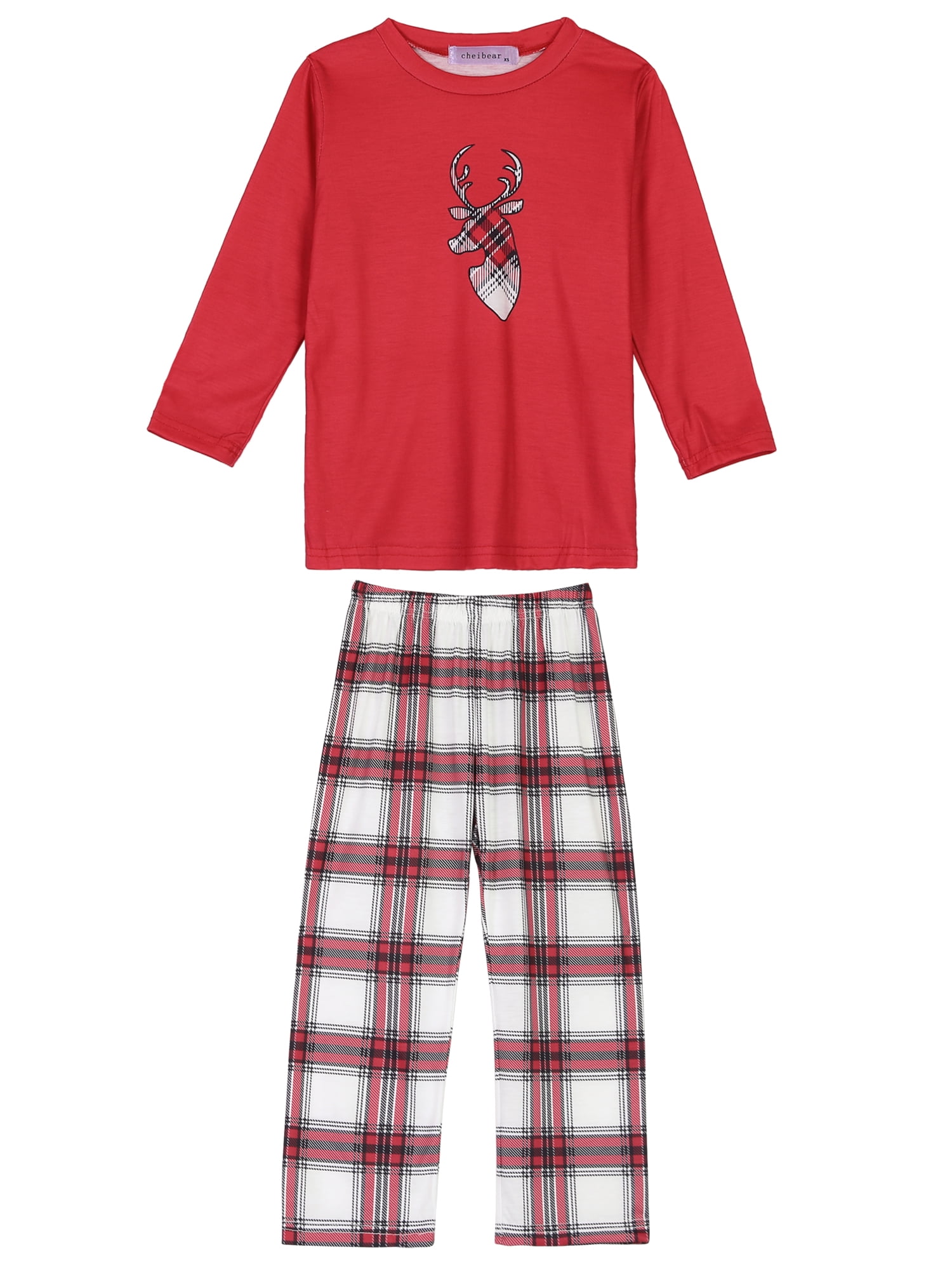 Unique Bargains Christmas Elk Print Tops with Plaid Pants Sleepwear Family Pajama Set XL Big Boys