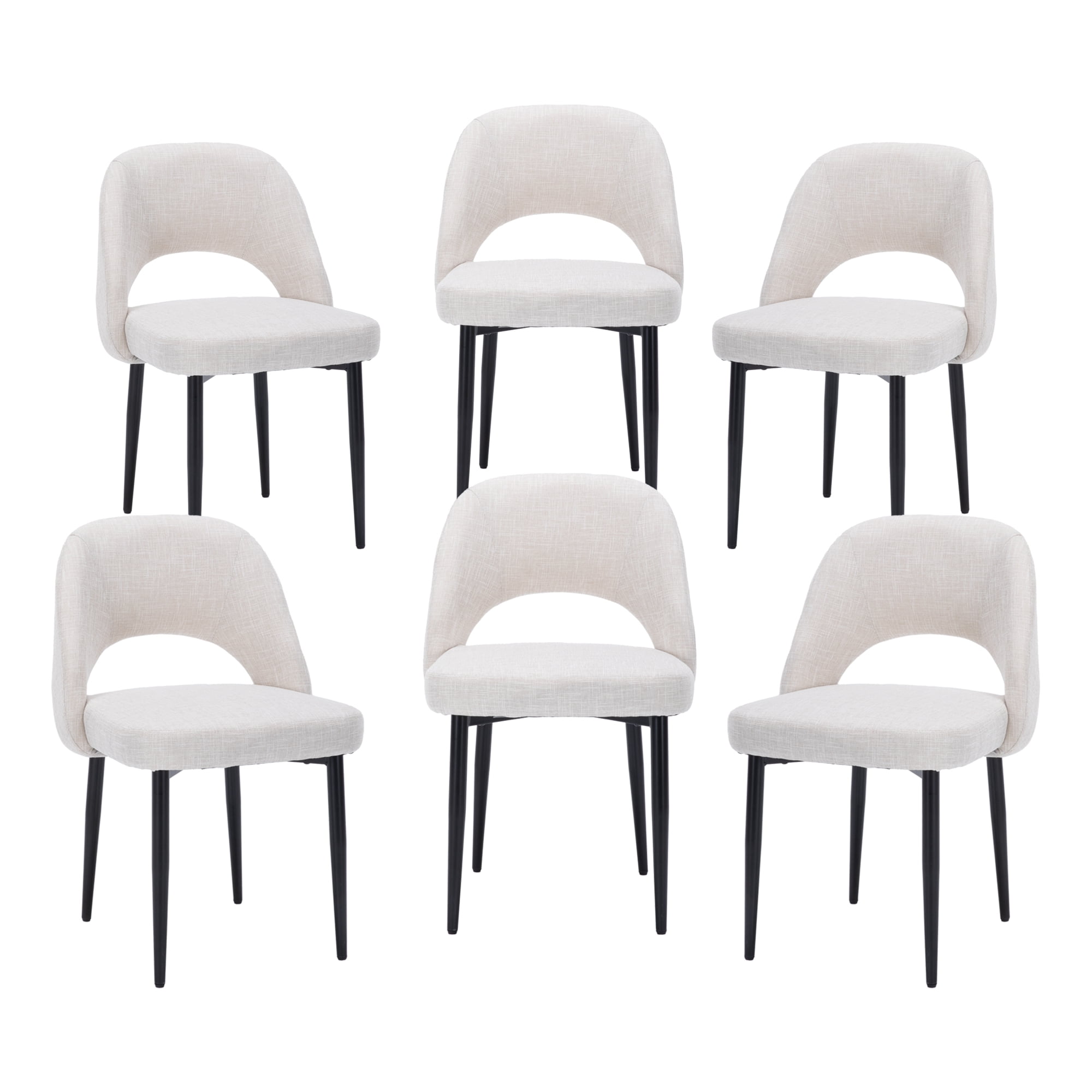 ENYLAY Modern Farmhouse Fabric Upholstered Dining Chairs Set of 6 with Metal Legs & Padded Seat , Beige