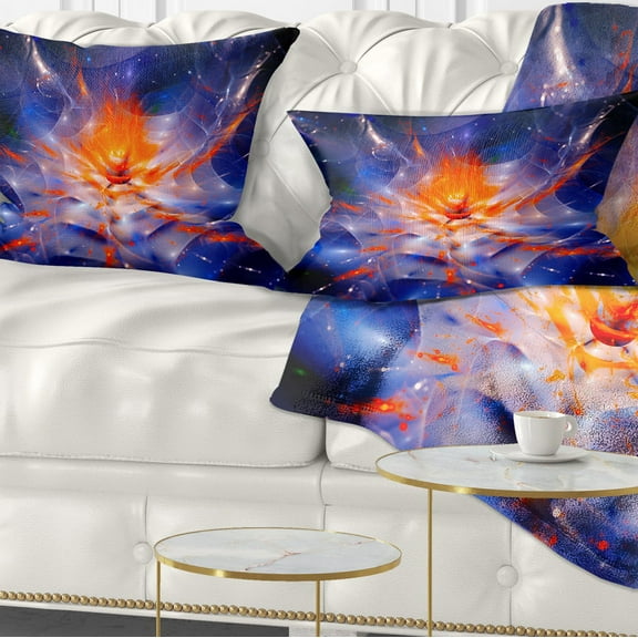 Designart Colorful Glowing Space Flower Fractal - Floral Throw Pillow - 12x20