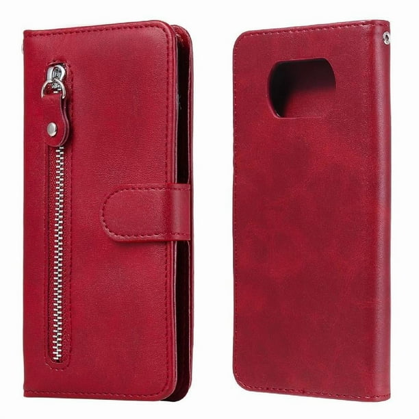 Estuche de Cuero PU con Cierre para Xiaomi POCO X3 NFC , Funda Protectora con Billetera y Correa
