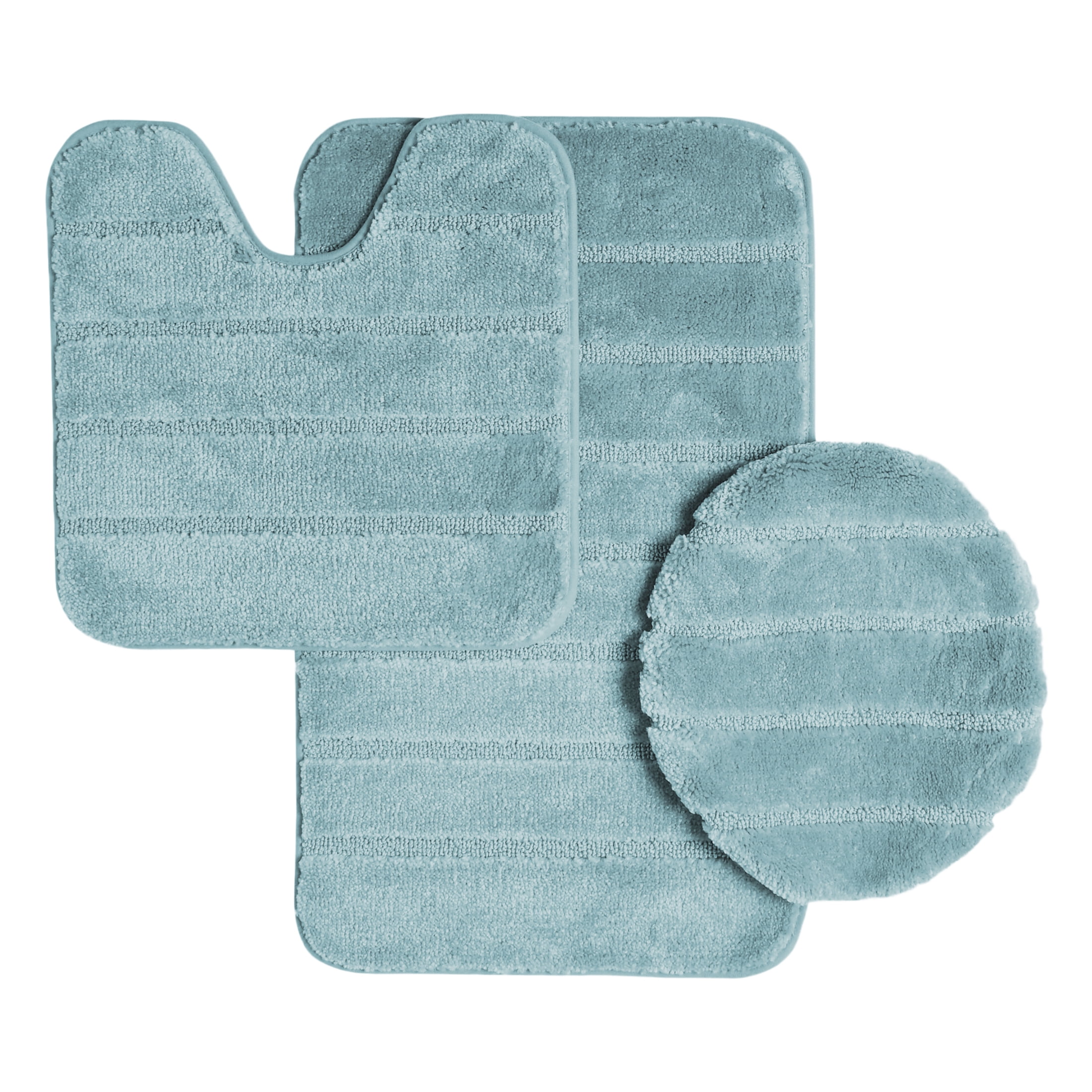 Ribbed Design Soft Pile Solid Color 3, Contemporary Bathroom Rug Sets