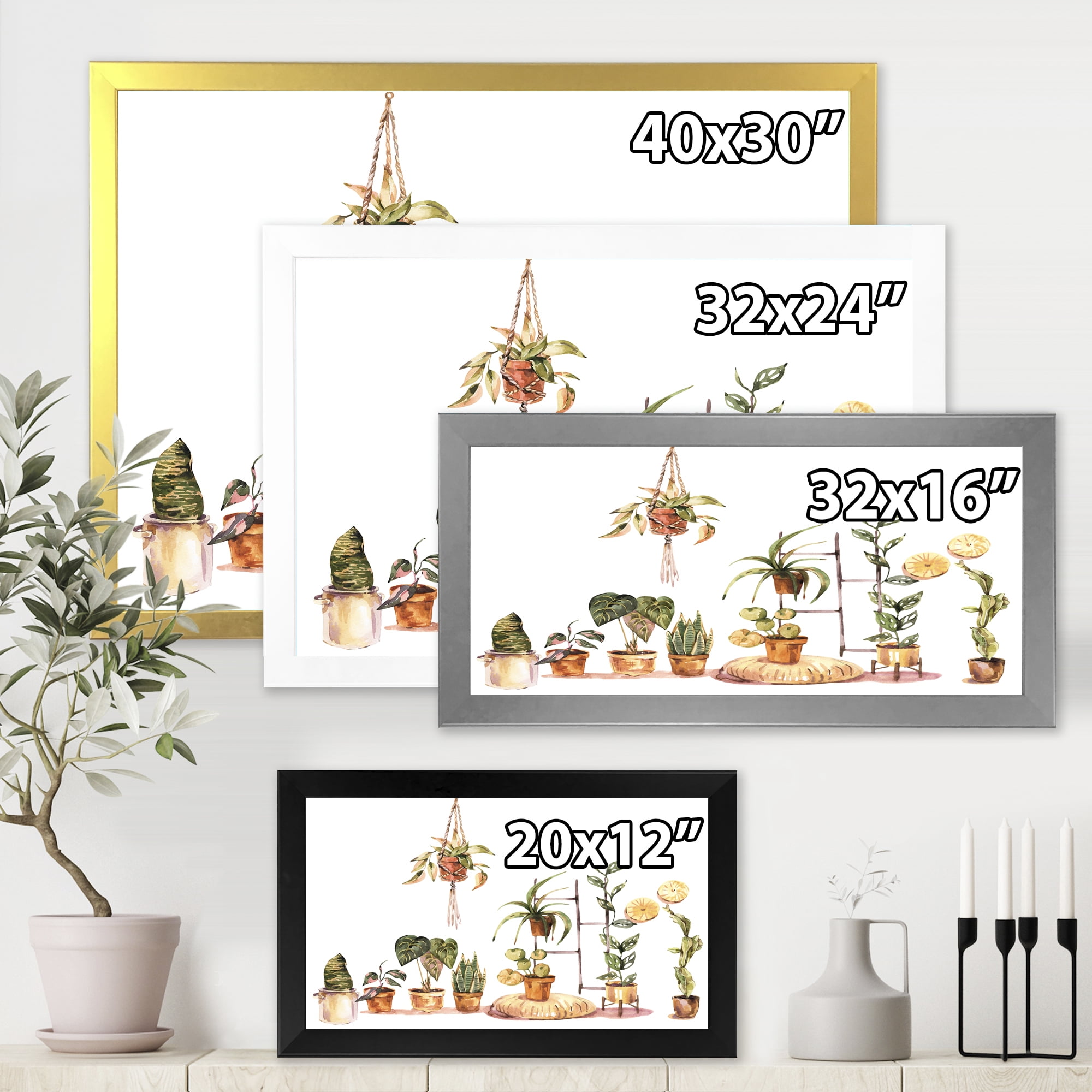 Designart 'Indoor House Plants Urban Jungle in Flowerpots II' Traditional Framed Art Print