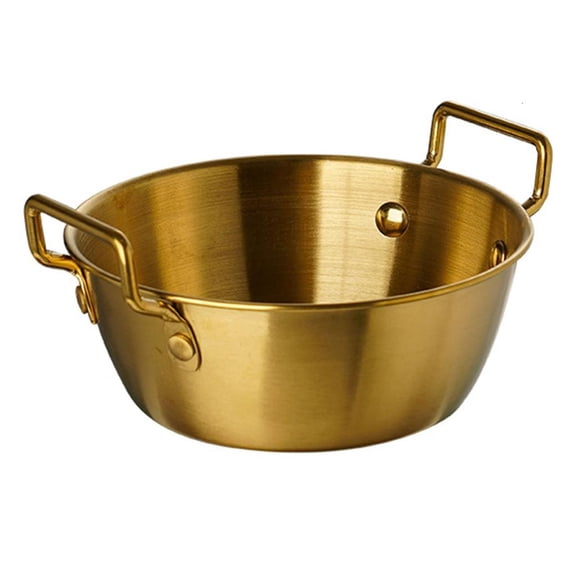 SDFGTstore Set Of 4 Large Capacity Gold/Silver Stainless Steel Double Handle Serving Bowls
