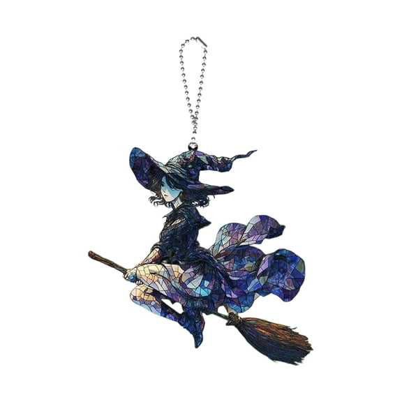 Blue Enchanting Witch Wall Art Hanging Ornament Halloween Vintage Moon Witch Window Garden Girl Acrylic Blue Tone Home Decor