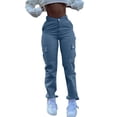 thumbnail image 2 of Cargo Jeans For Women Mid With Elastic Waist Plus Size Skinny Lifting Denim With Pockets, 2 of 7