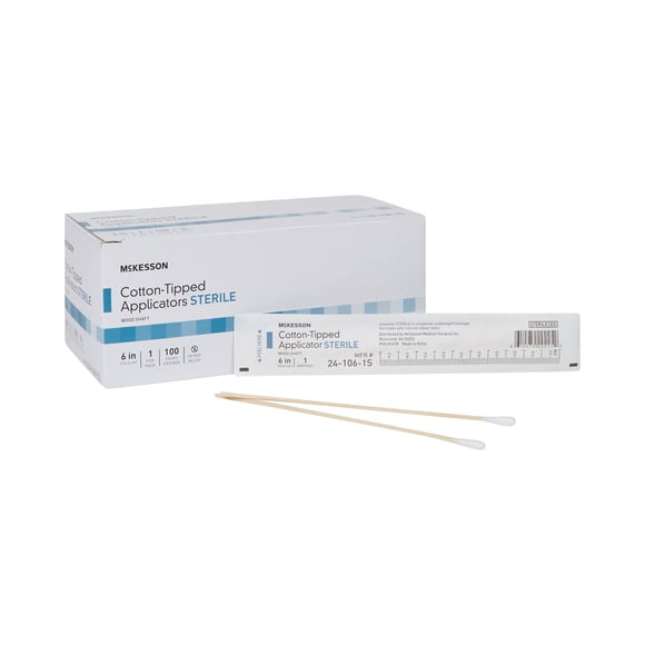 Aplicador con punta de algodón McKesson, estéril, 6 cm, 100 unidades