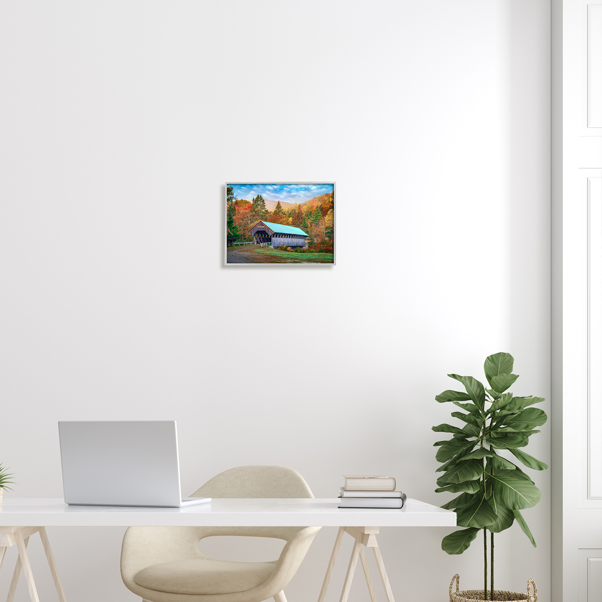 Stupell Woodland Covered Bridge Mountain Foliage Landscape Photography Gray Framed Art Print Wall Art
