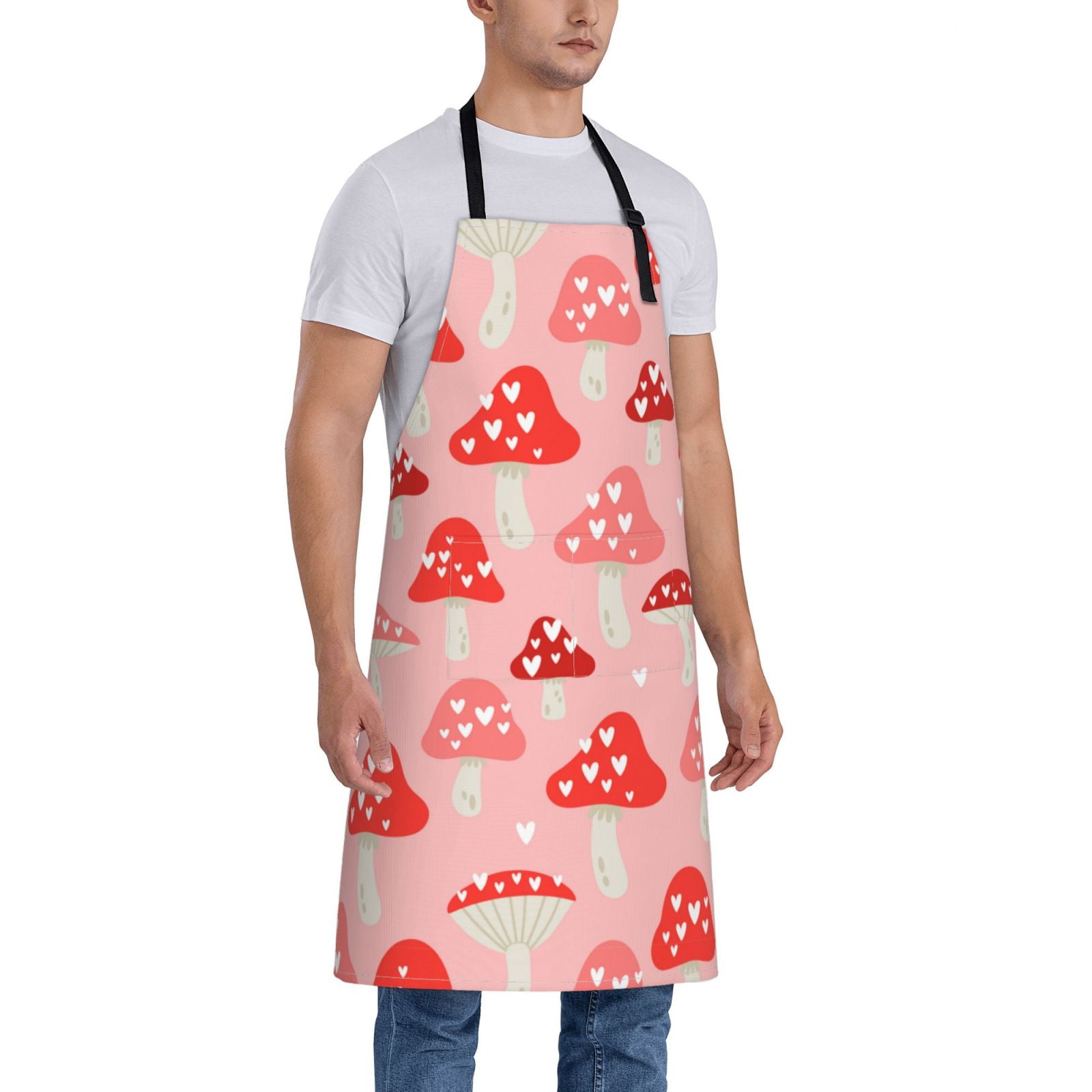 Kdxio Cute Mushroom1 Apron with Pockets Adjustable Kitchen Aprons for Men Women Waterproof Aprons for Cooking,Drawing,Crafting, Baking Household Cleaning
