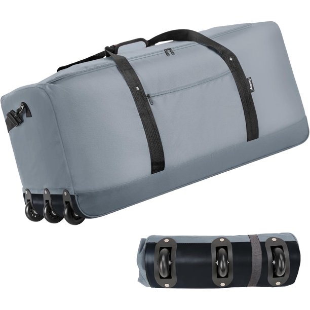 Bolsa de lona plegable con 3 ruedas, bolsa de viaje ligera con gran capacidad de carga, bolsa de lona rodante con correa para el hombro para viajes, camping