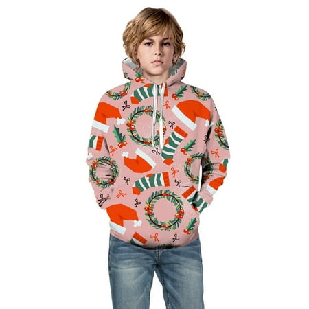 

KDFJPTH Toddler Winter Coat Little Boys Girls Kids Hooded Unisex Sweatshirt 3D Christmas Santa Clause Printed Pullover Hoodie Girls Boys With Pocket Clothes