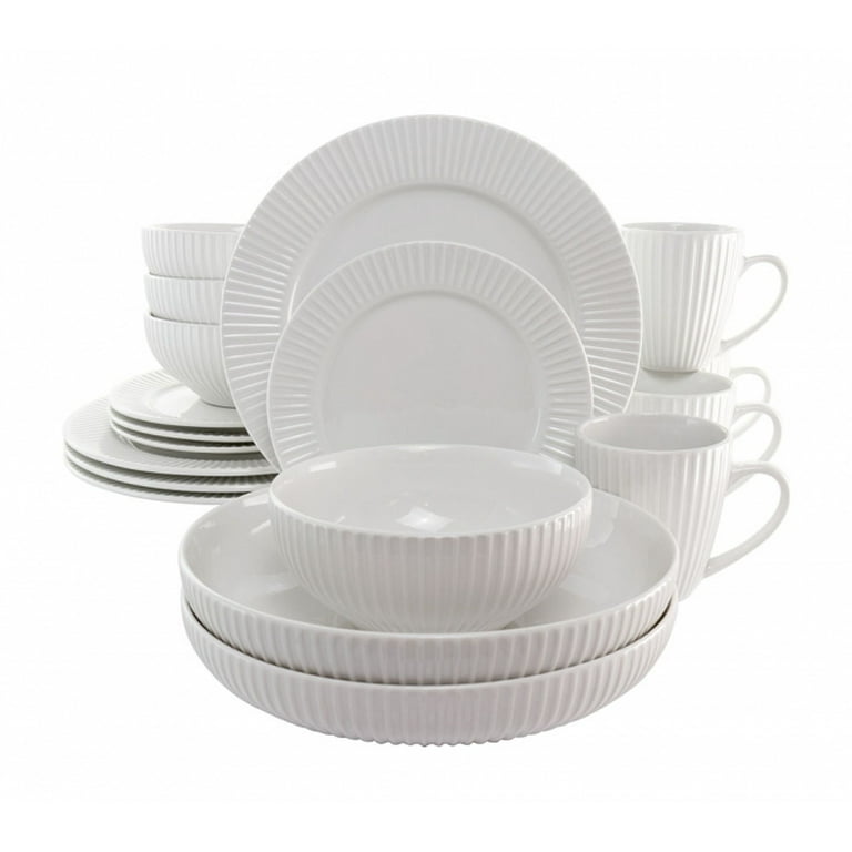 Elama Elle 18 Piece Porcelain Dinnerware Set with 2 Large Serving Bowls in White