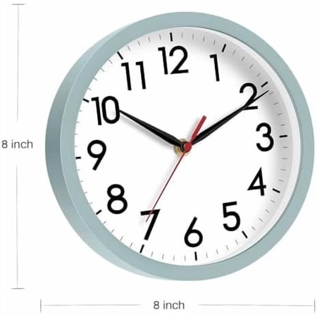 Wall Clock, Modern Small Wall Clocks Battery Operated 8 Inch, Silent Non-Ticking Analog Classic for Office, Home, Bathroom, Kitchen, Bedroom, School(Blue Gray)