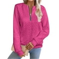 thumbnail image 2 of Women's Half Zip Sweatshirt Crew Neck Long Sleeve Cable Knit Pullover Tops 03-Hot Pink XL, 2 of 5